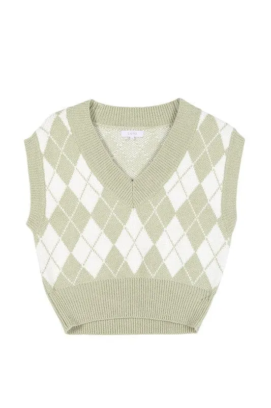 Jayme Knitted Argyle Sweater Vest