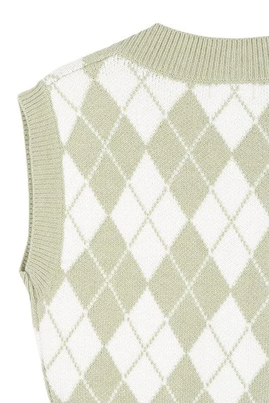 Jayme Knitted Argyle Sweater Vest