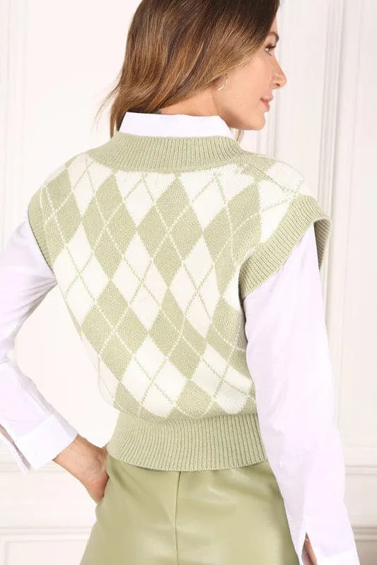 Jayme Knitted Argyle Sweater Vest