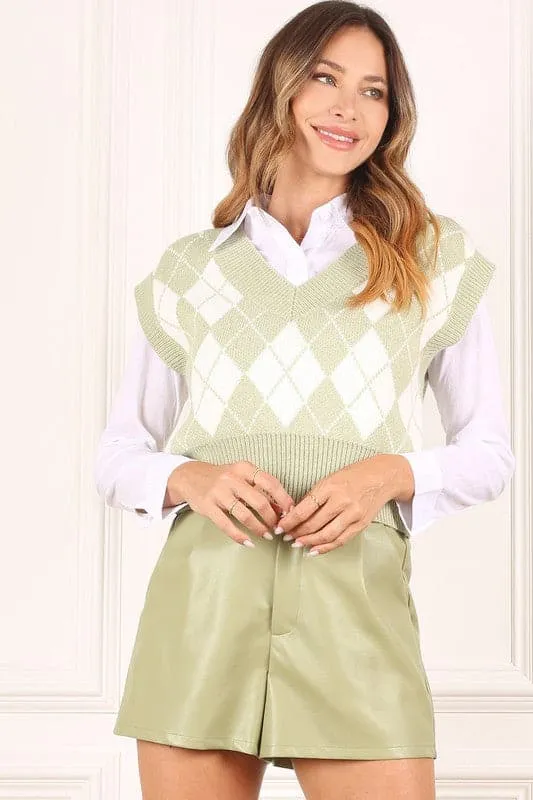 Jayme Knitted Argyle Sweater Vest