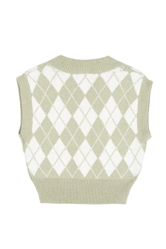 Jayme Knitted Argyle Sweater Vest