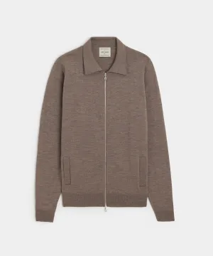 John Smedley Alston Merino Wool Zip-Up in Mushroom