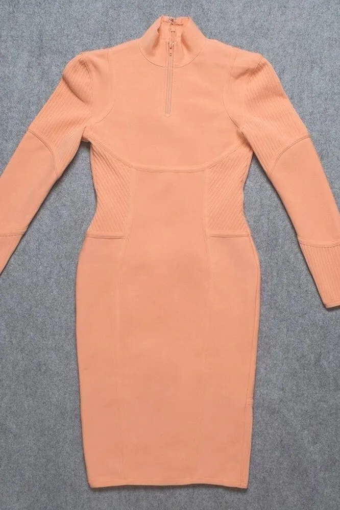 Jordan Long Sleeve Bodycon Dress - Peach