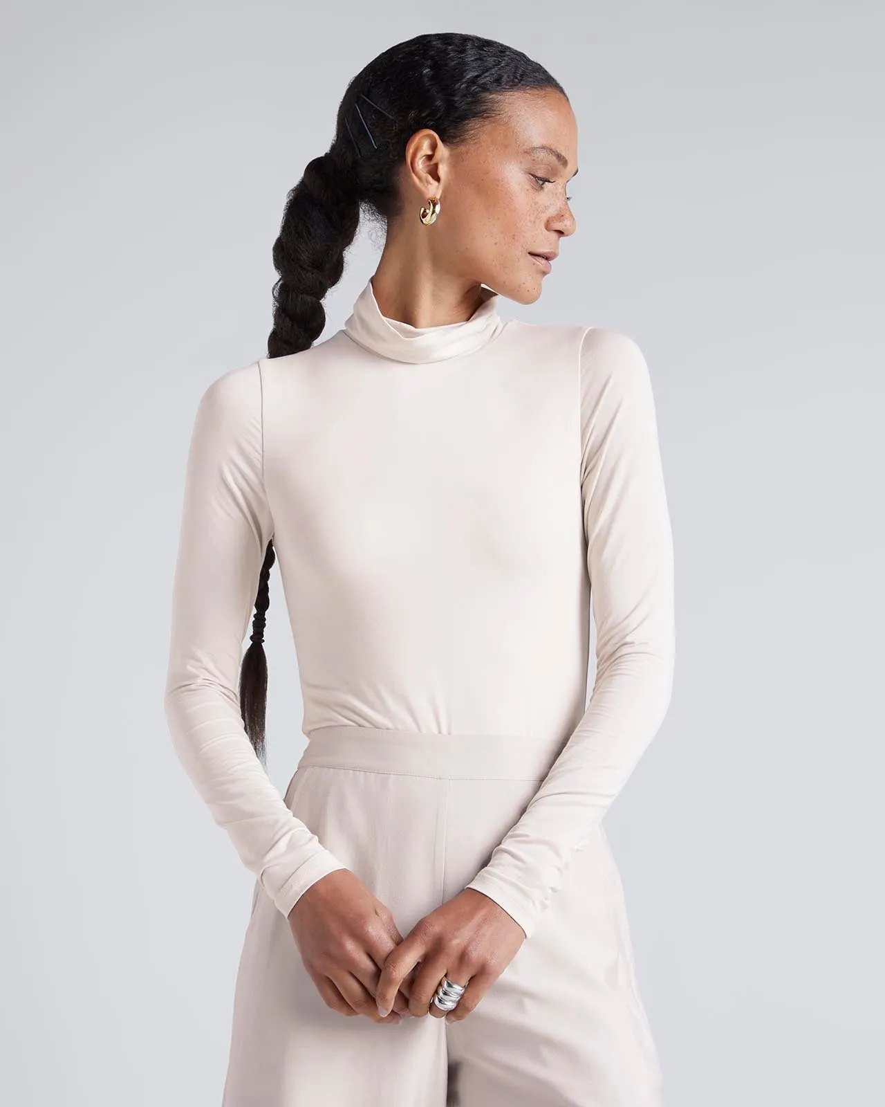 Kate Young x Splendid Silk-Modal Turtleneck Bodysuit