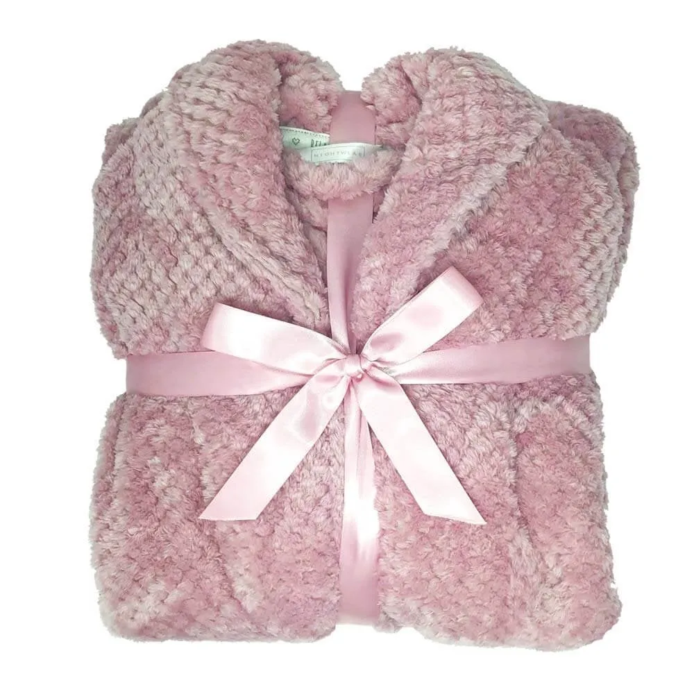 Ladies Honeycomb Fleece Dressing Gown-Pink