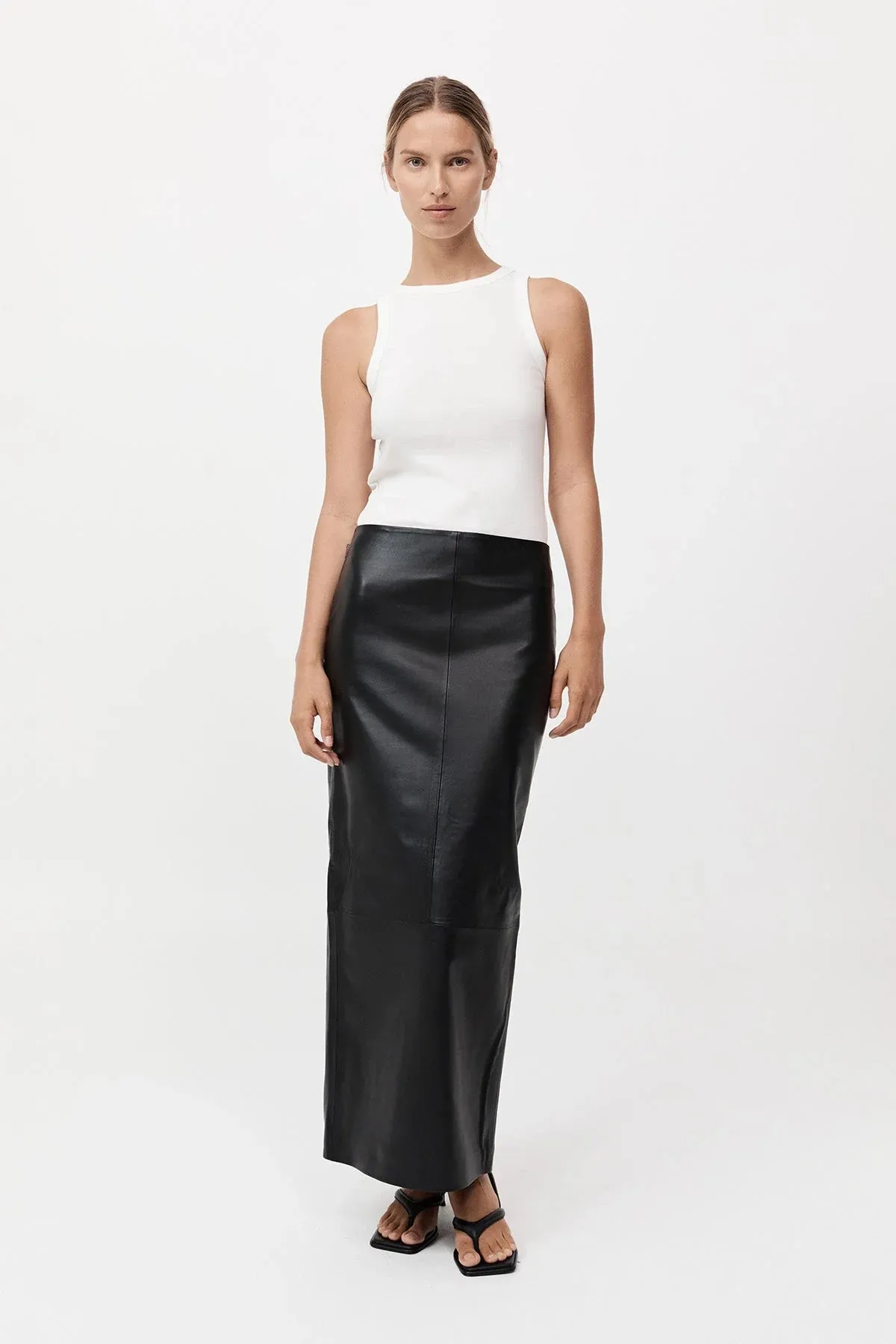 Leather Column Skirt in Black