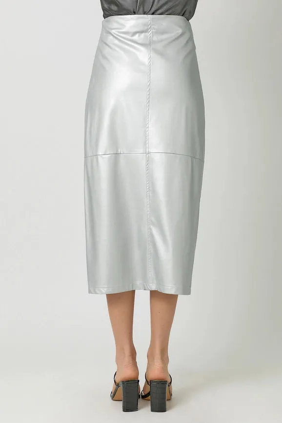 Leather Midi Skirt Silver