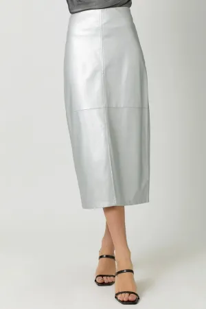 Leather Midi Skirt Silver