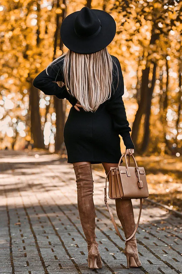 Let's Stay In Soft Belted Turtleneck Dress