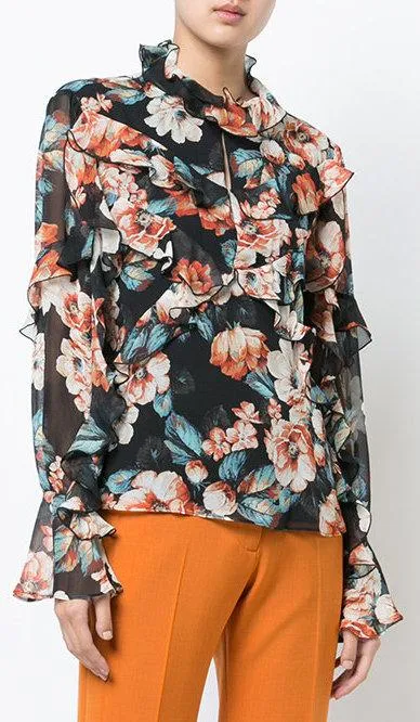 'Lola' Ruffled Floral-Print Blouse