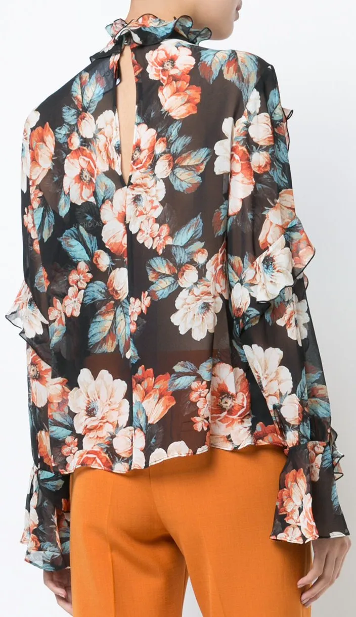 'Lola' Ruffled Floral-Print Blouse