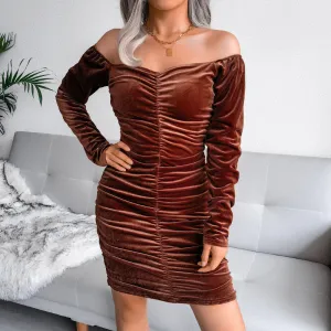 Long Sleeve Dresses Square Neck Wrap Mini Dress