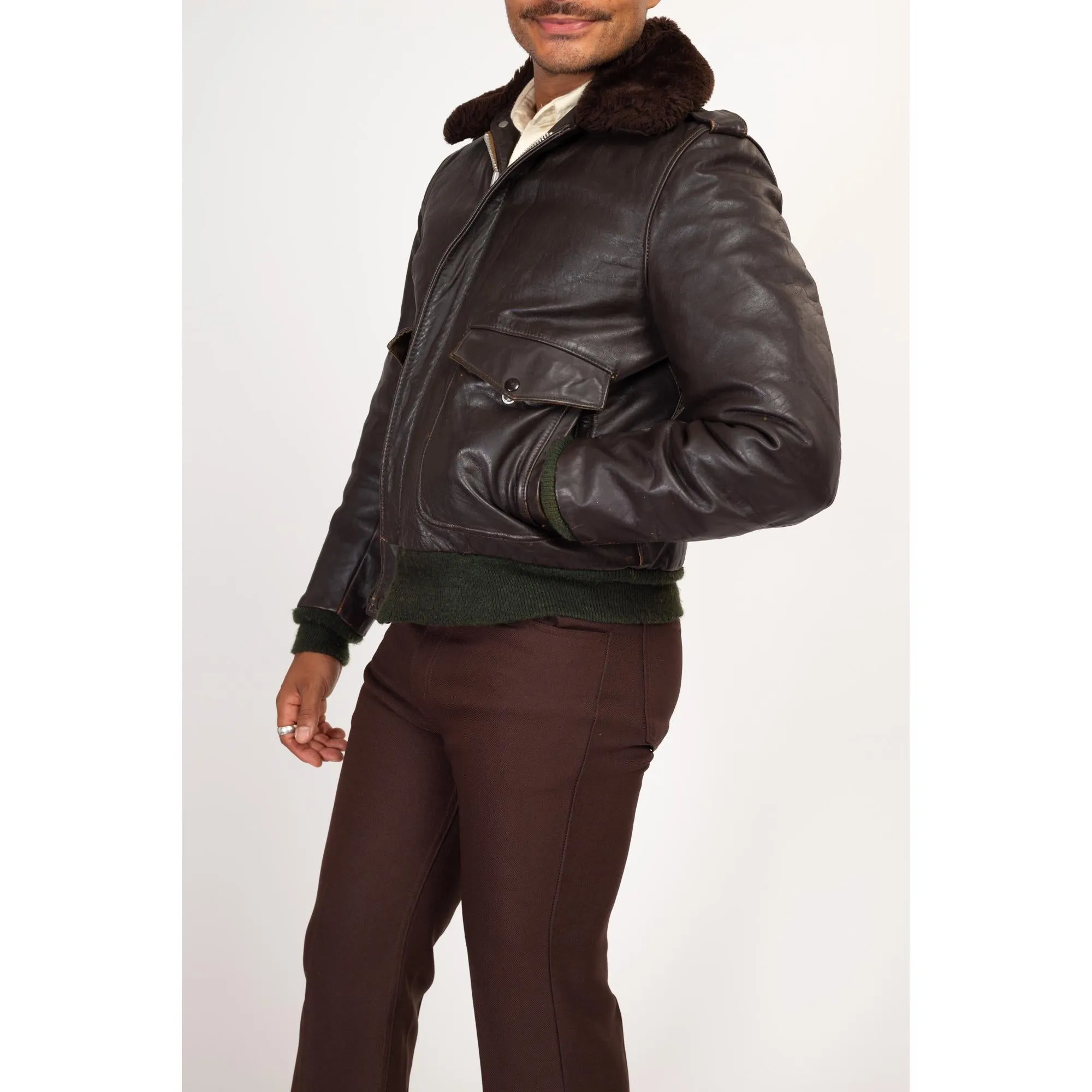 Medium 70s Schott G-1 Brown Leather Bomber Flight Jacket