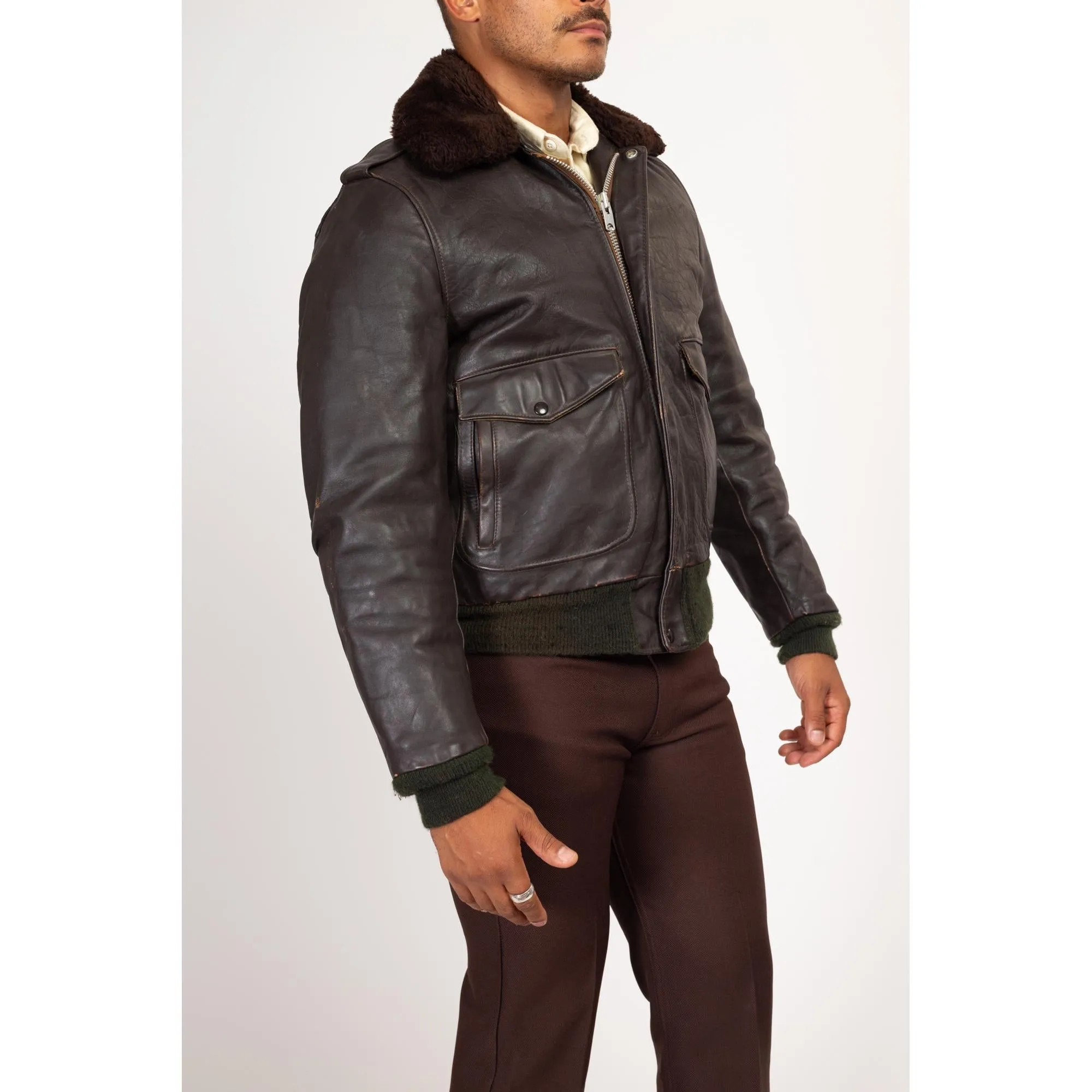 Medium 70s Schott G-1 Brown Leather Bomber Flight Jacket