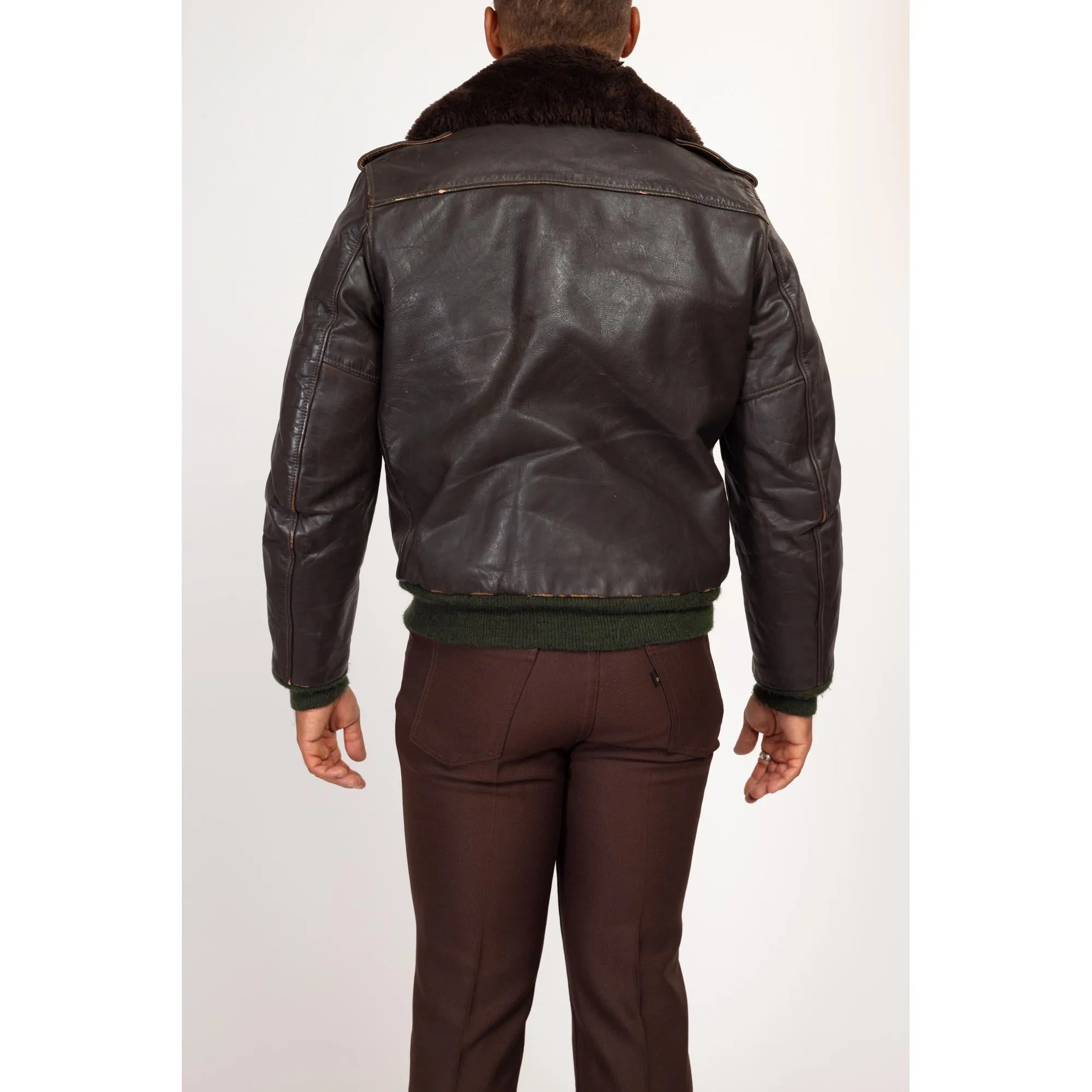 Medium 70s Schott G-1 Brown Leather Bomber Flight Jacket