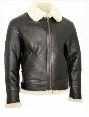 Men's Classic Real Sheepskin Pilot flying Bomber Aviator B3 Shearling Leather Jakets