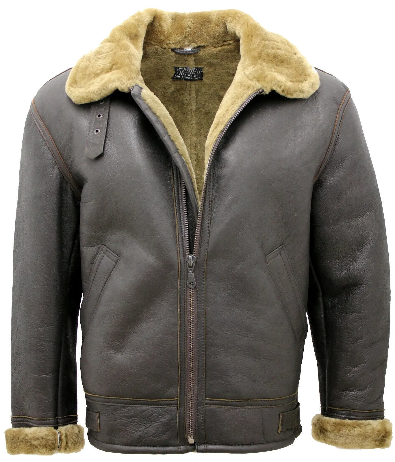 Men's Ginger B3 Shearling Sheepskin World War 2 Bomber Leather Flying Jacket  Brown