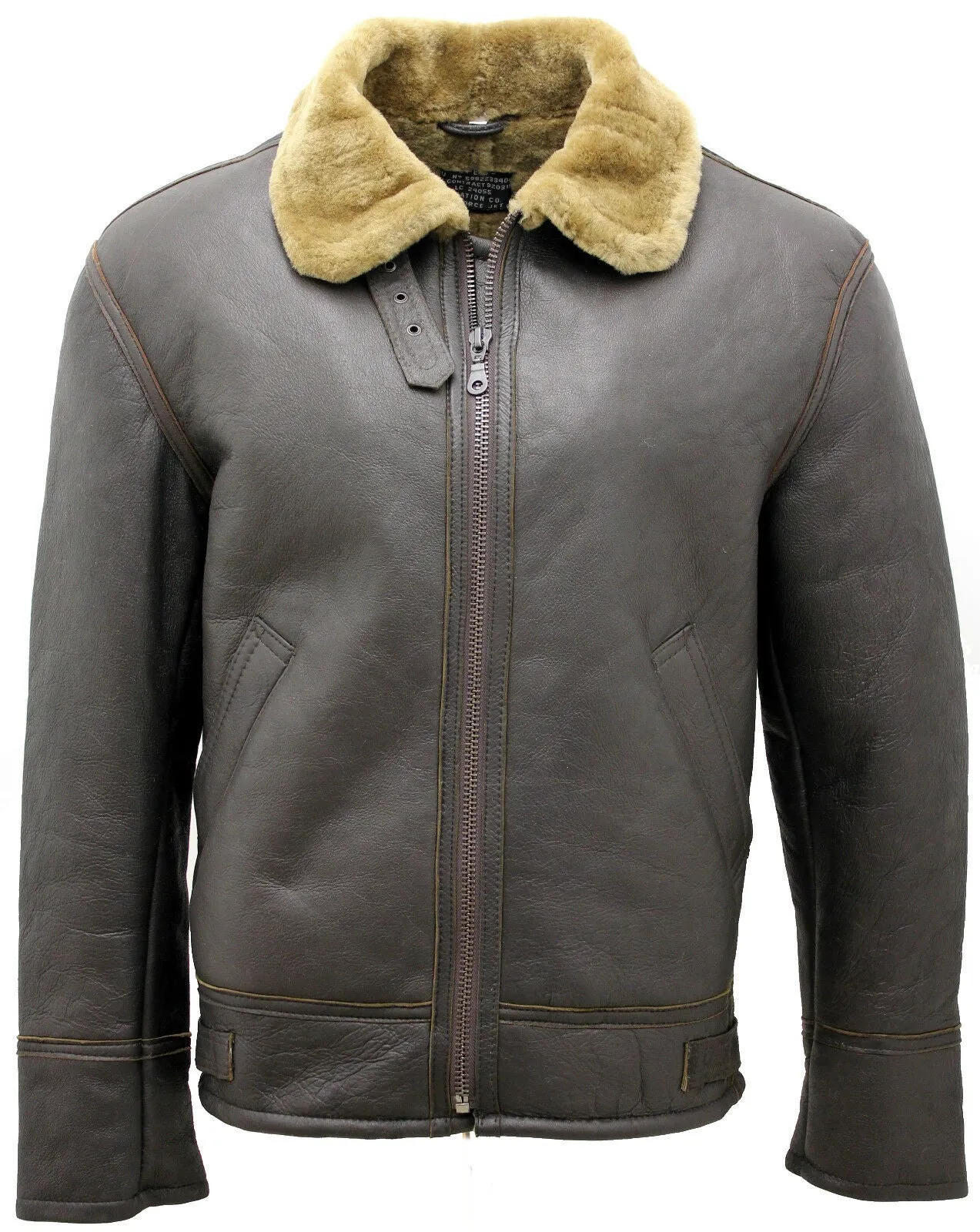 Men's Ginger B3 Shearling Sheepskin World War 2 Bomber Leather Flying Jacket  Brown