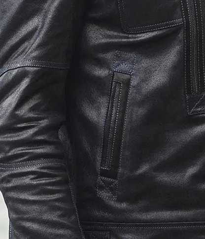 Mens Winter Black Snuff Shearling Leather Jacket