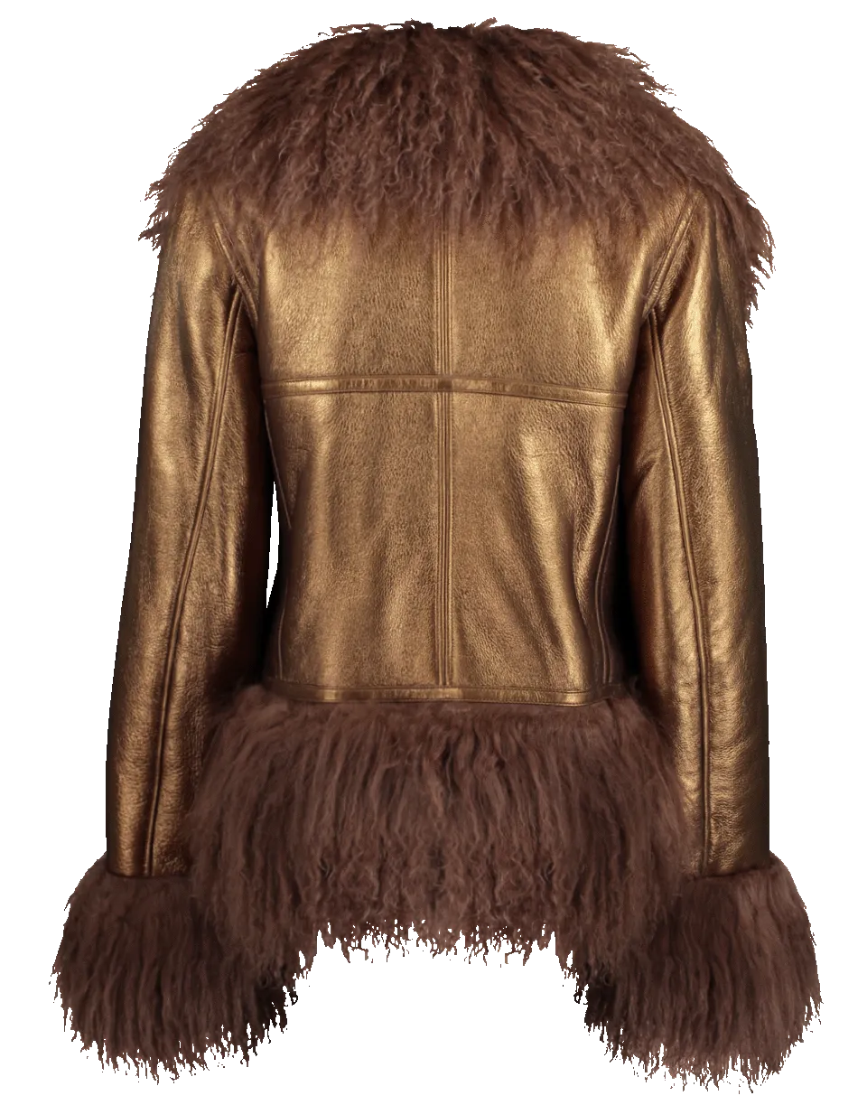 Metallic Shearling Bomber Jacket