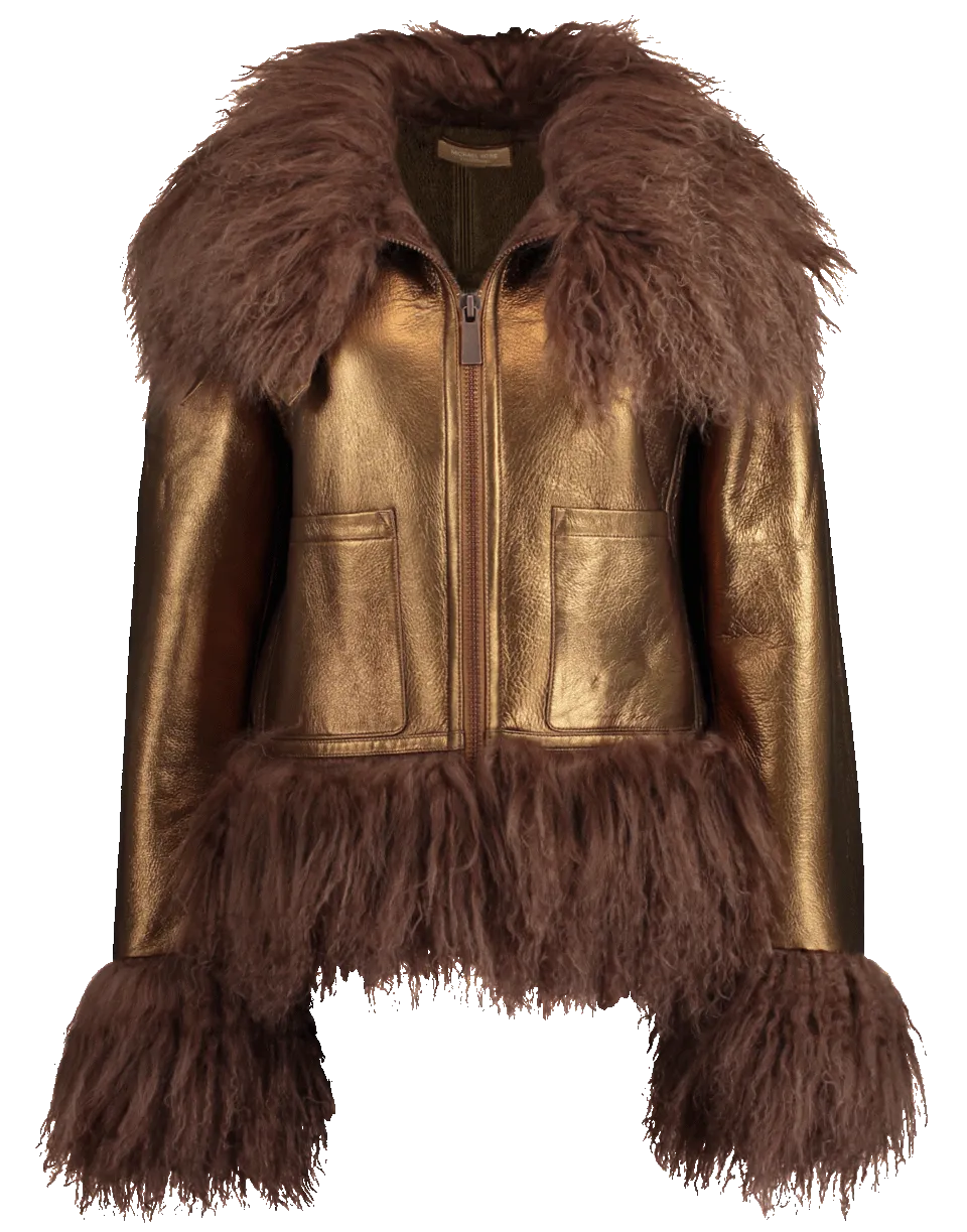 Metallic Shearling Bomber Jacket