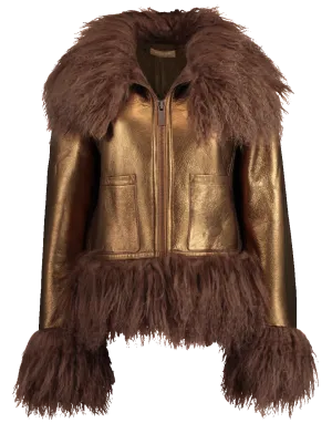 Metallic Shearling Bomber Jacket