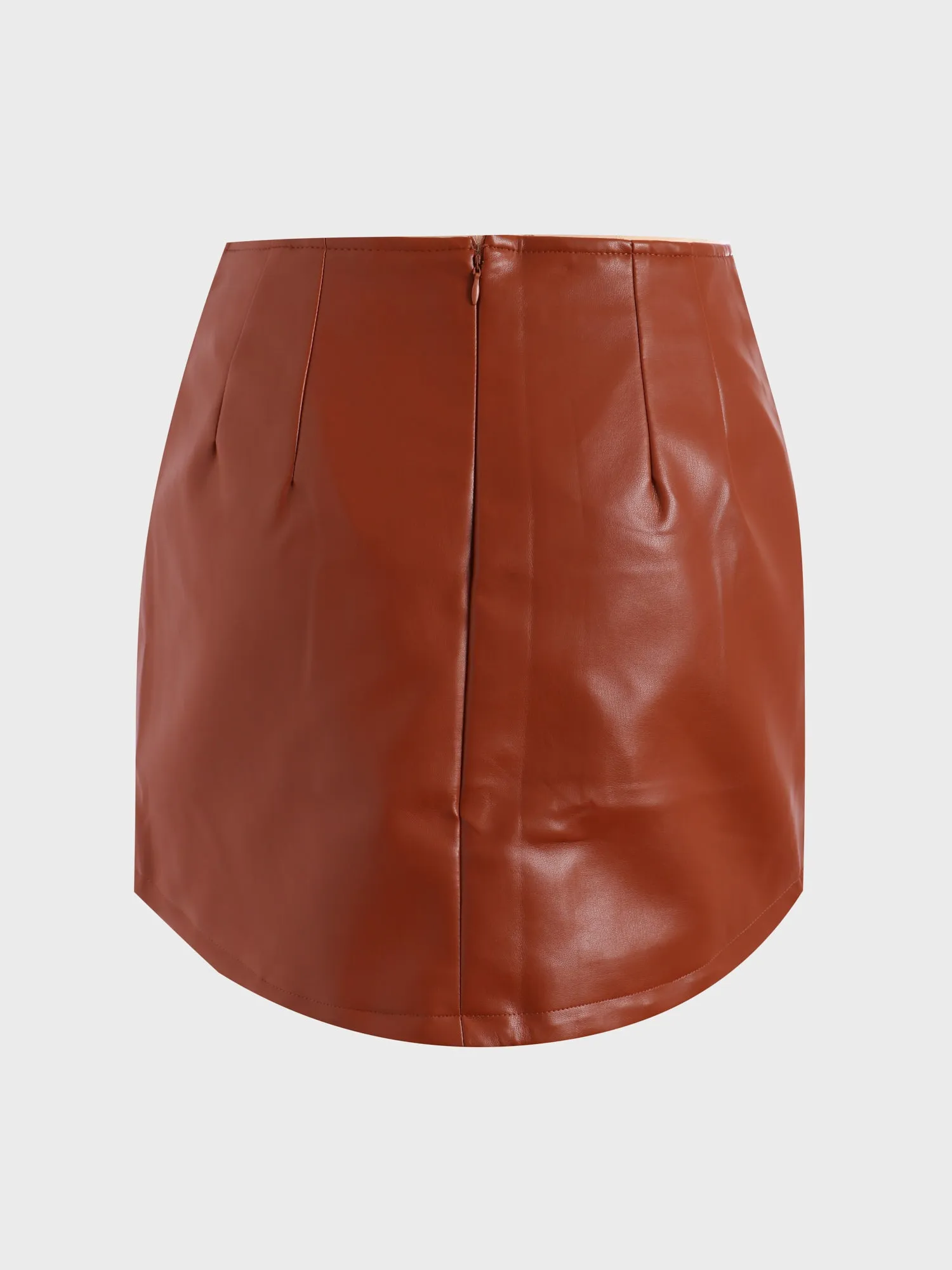 Midsize Stretch Slim Curved Leather Skirt