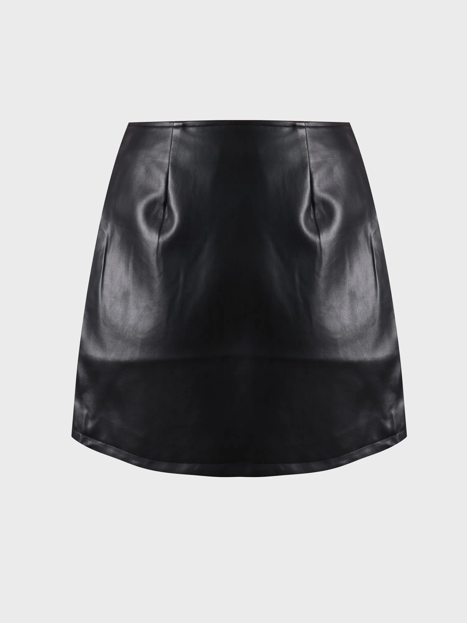 Midsize Stretch Slim Curved Leather Skirt