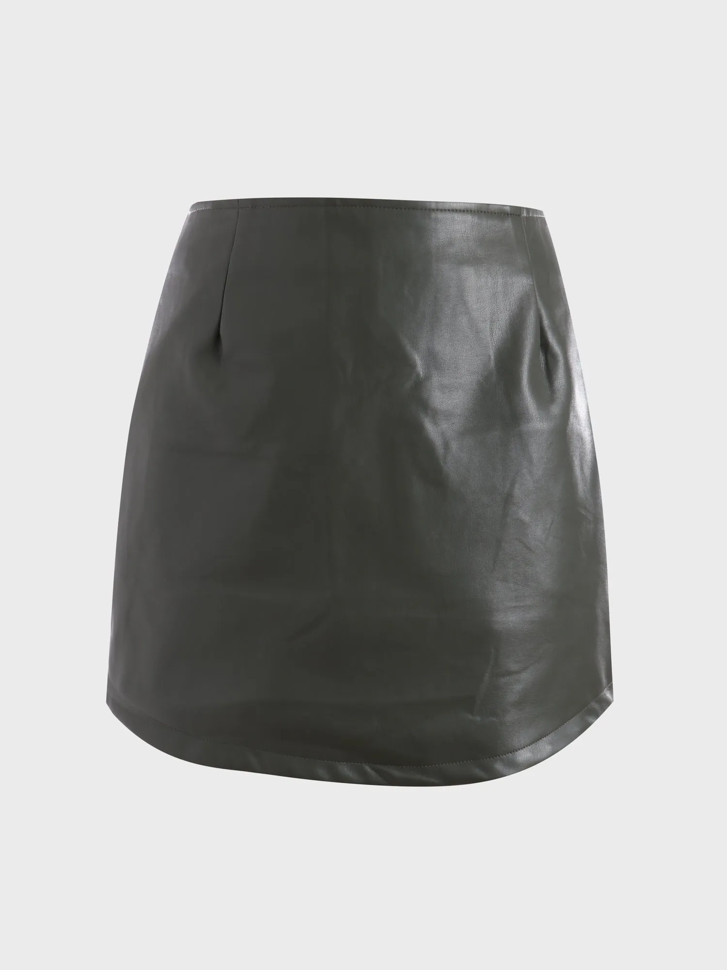 Midsize Stretch Slim Curved Leather Skirt