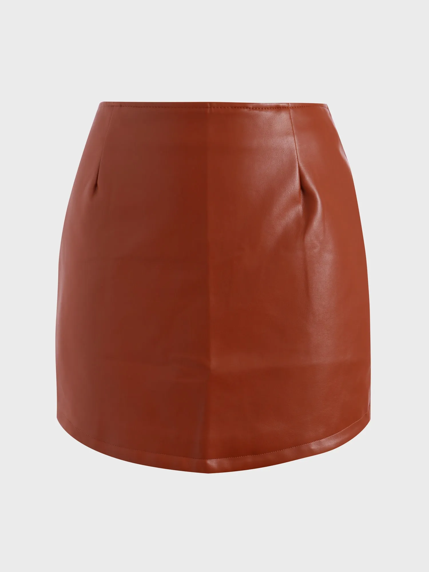 Midsize Stretch Slim Curved Leather Skirt