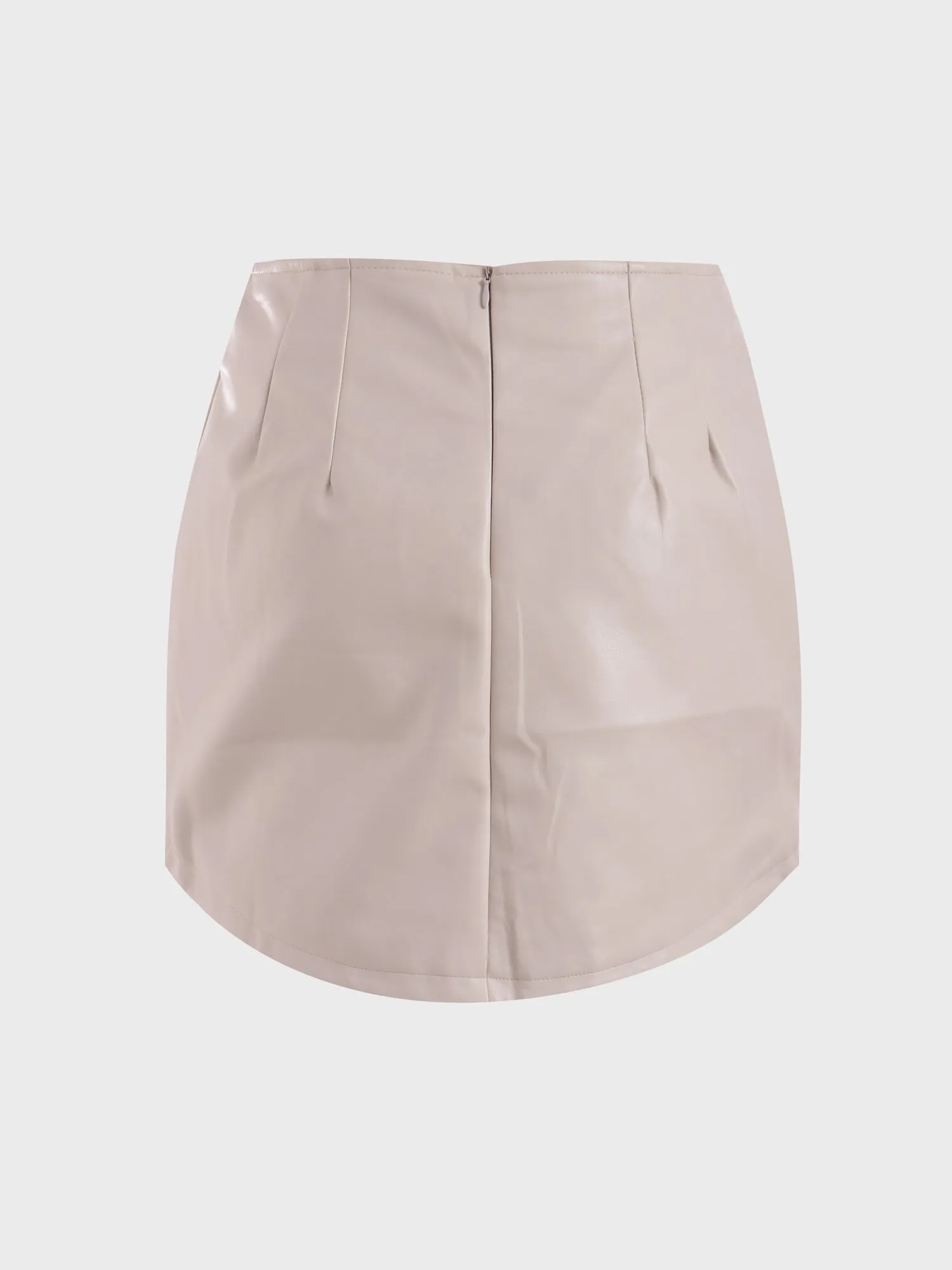 Midsize Stretch Slim Curved Leather Skirt