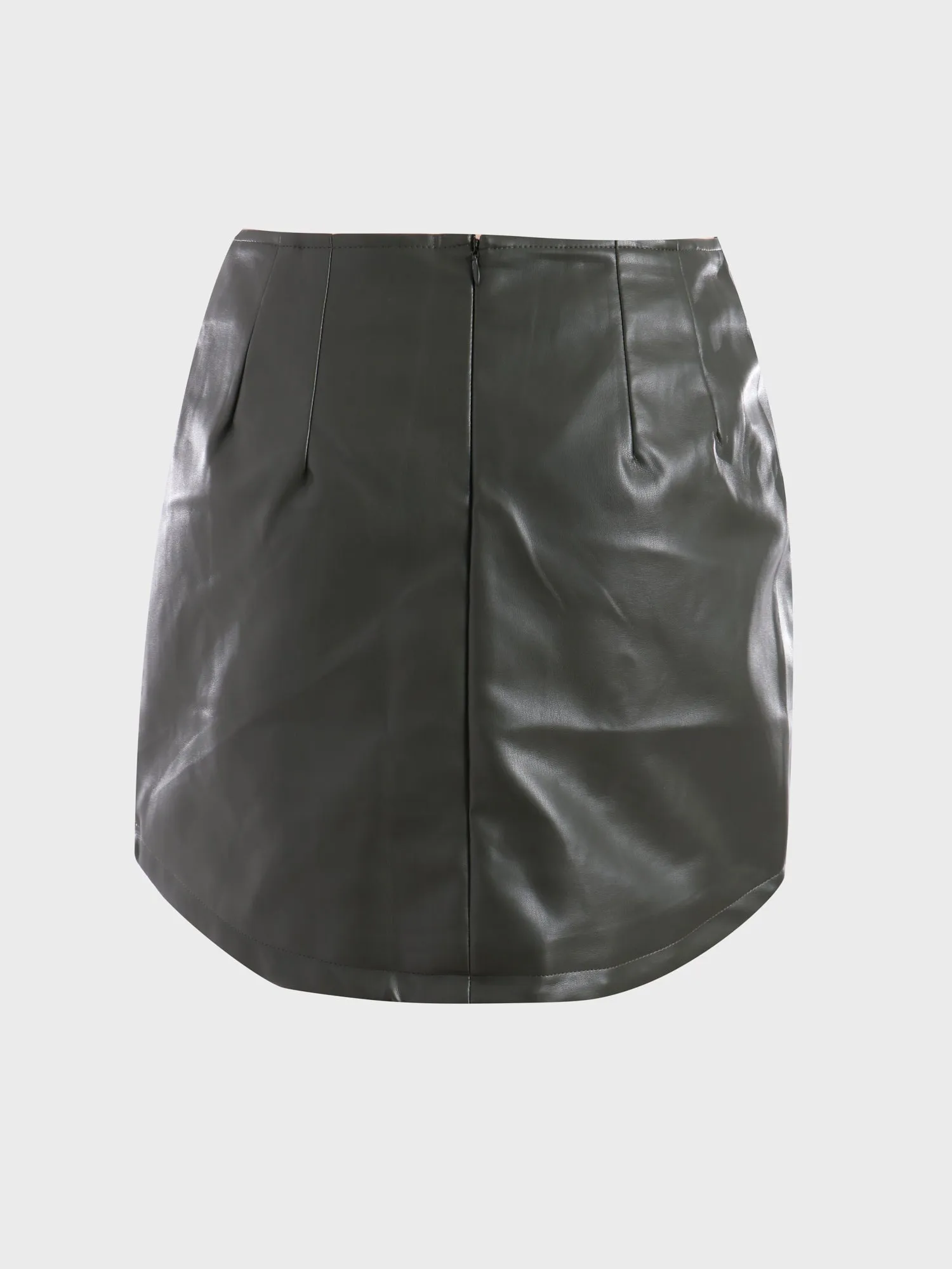 Midsize Stretch Slim Curved Leather Skirt