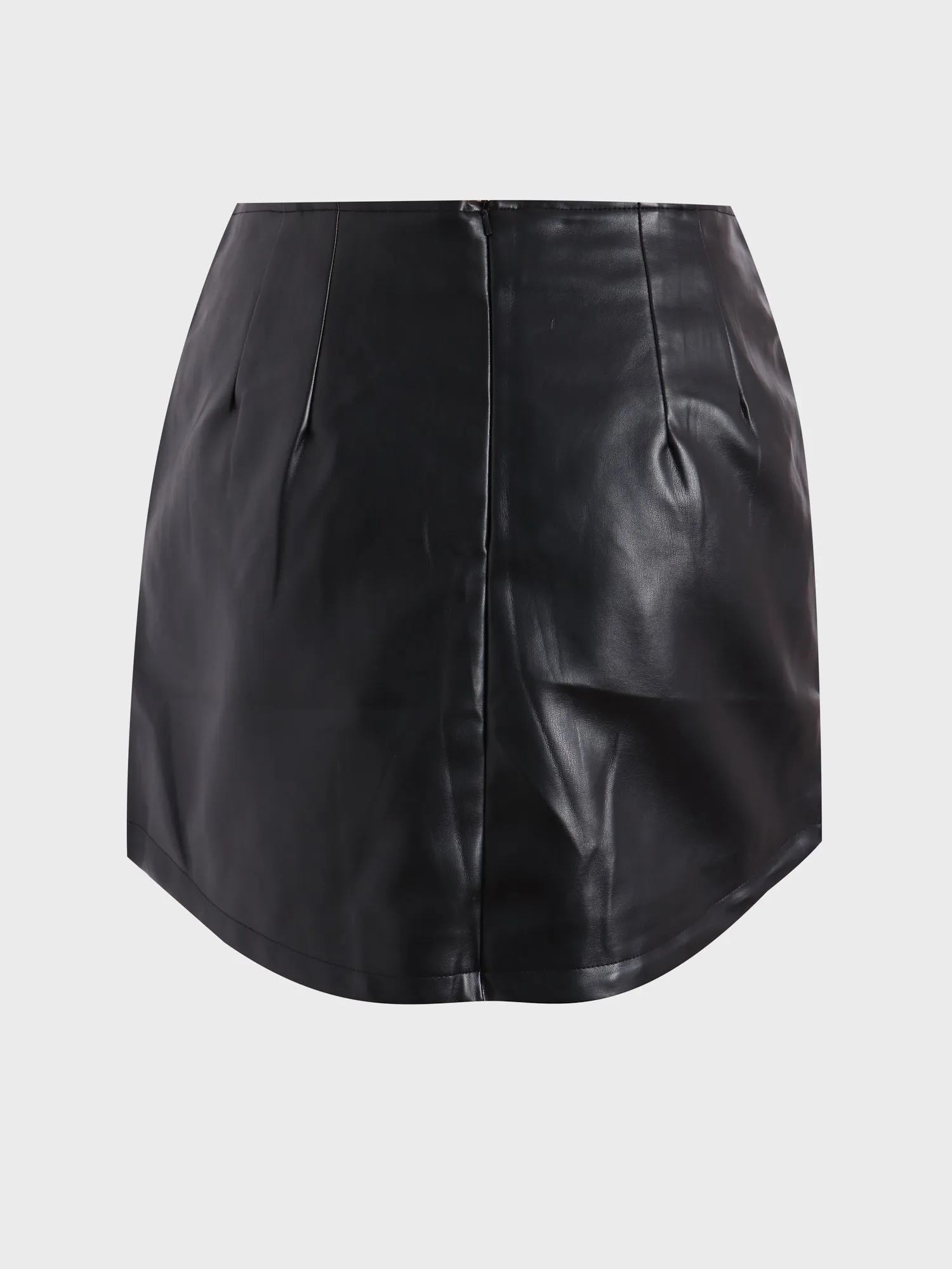 Midsize Stretch Slim Curved Leather Skirt