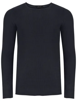 Milburn Ribbed Crew Neck Knitted Jumper In Dark Navy - Dissident