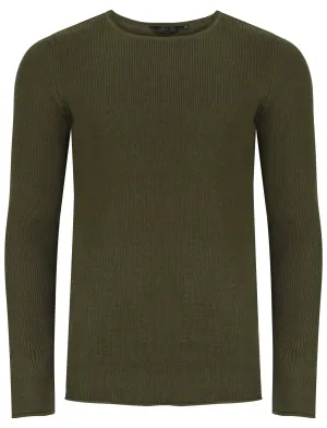 Milburn Ribbed Crew Neck Knitted Jumper In Khaki - Dissident