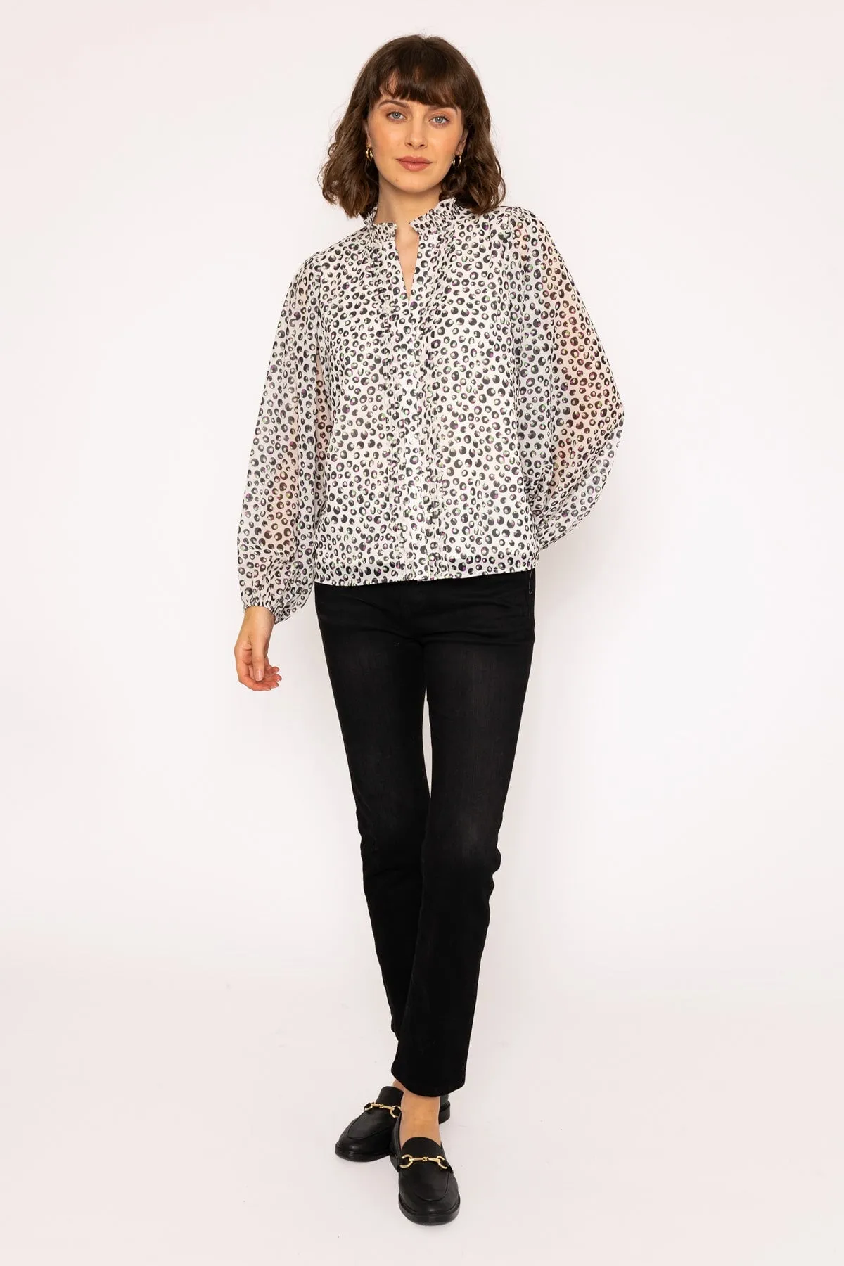 Multicolour Long Sleeve Chiffon V-Neck Blouse