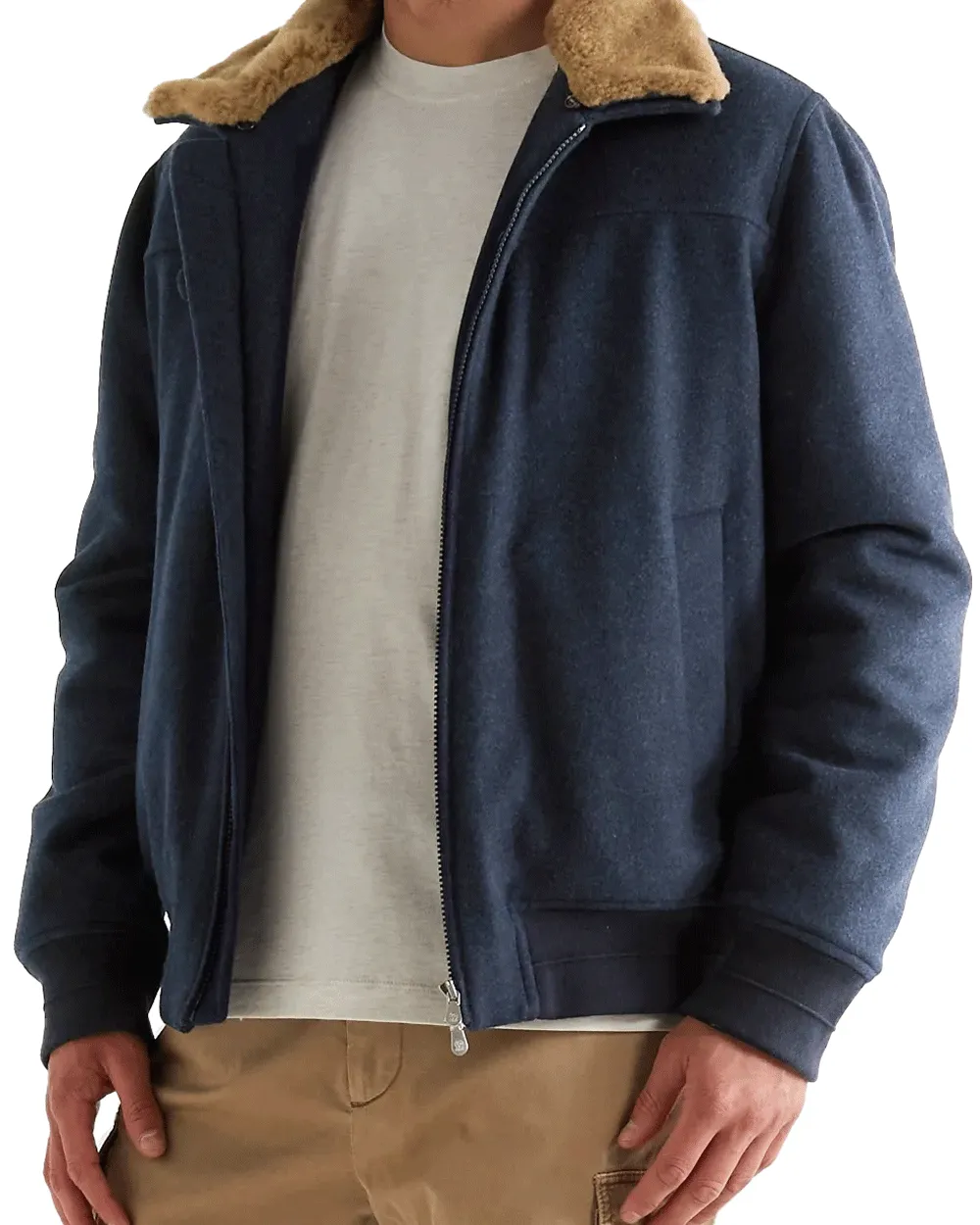 Navy Fur Trim Bomber Jacket