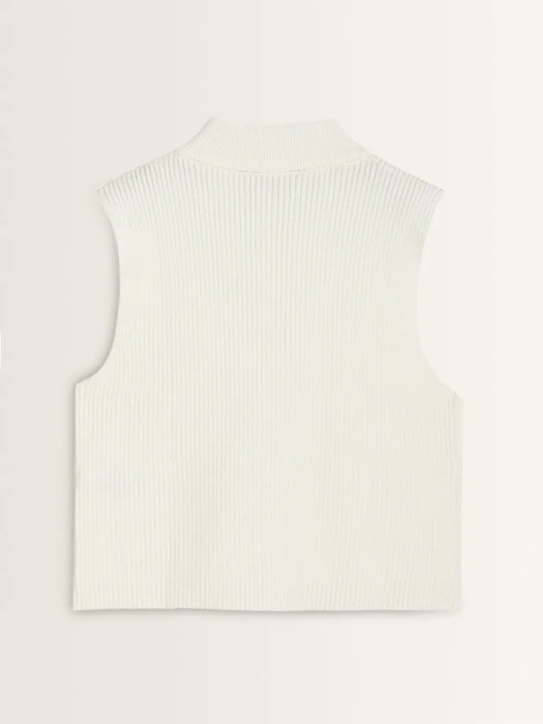 Nuon White Ribbed Textured T-Shirt