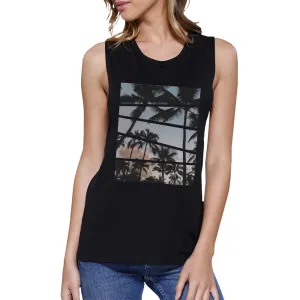 Palm Trees California Sunset Photo Womens Sleeveless Muscle Tee