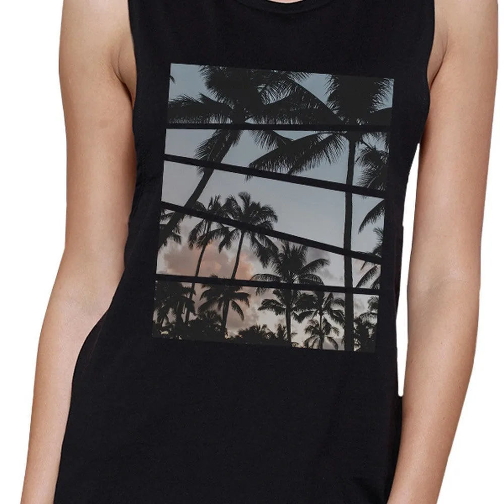 Palm Trees California Sunset Photo Womens Sleeveless Muscle Tee