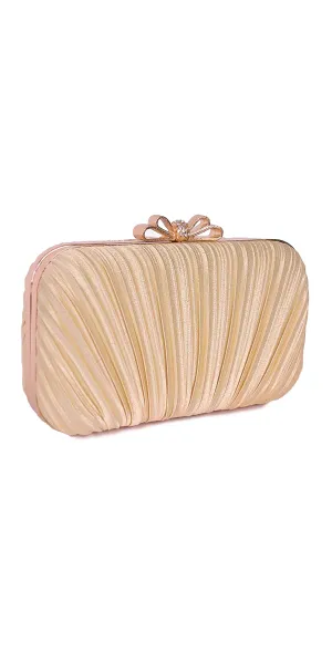 Pleated Satin Handbag with Bow Detail