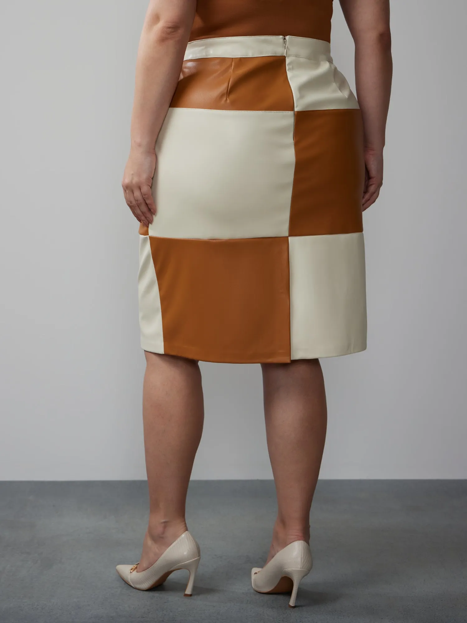 Plus Colorblock Vegan Leather Pencil Skirt