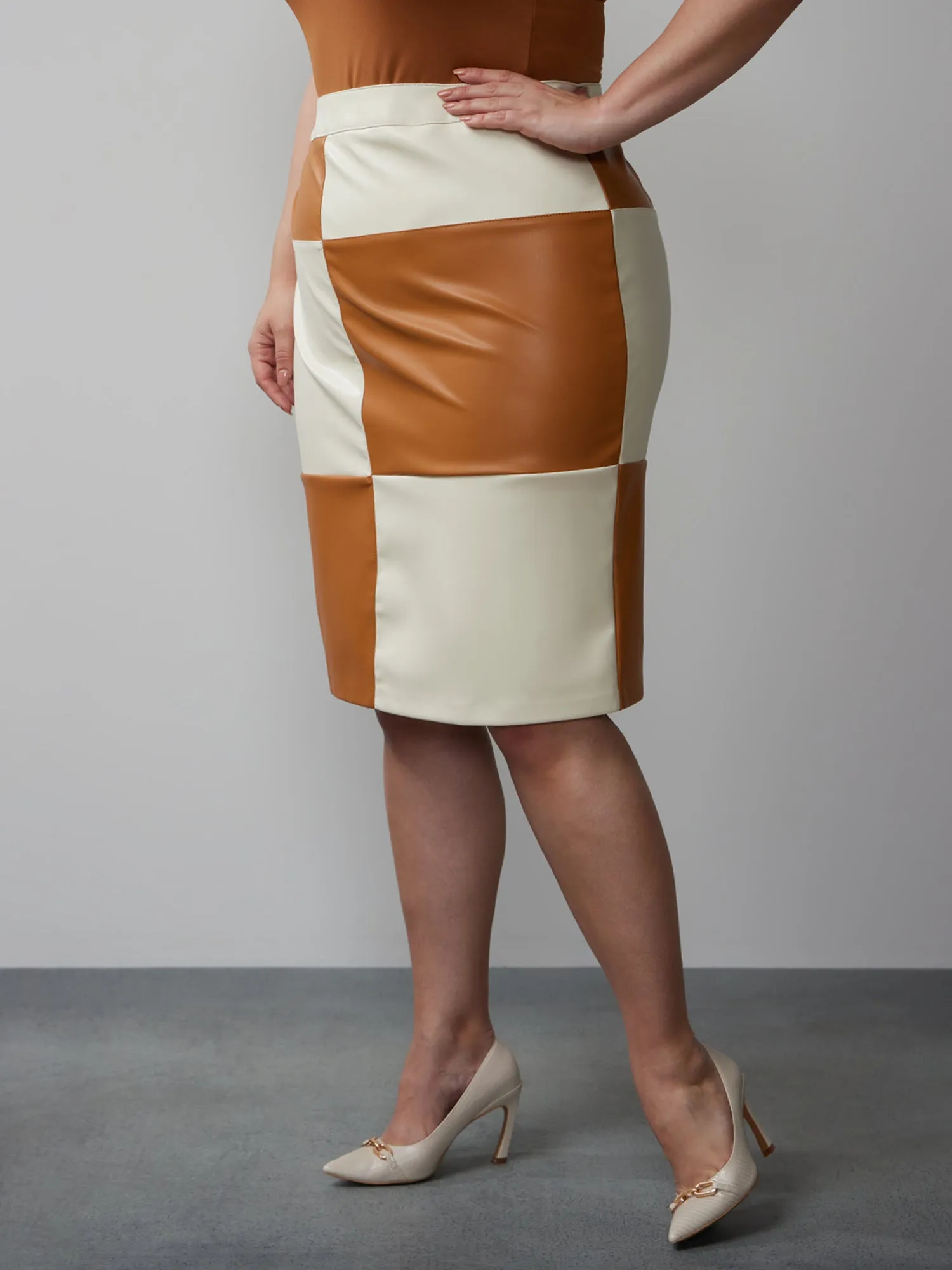 Plus Colorblock Vegan Leather Pencil Skirt