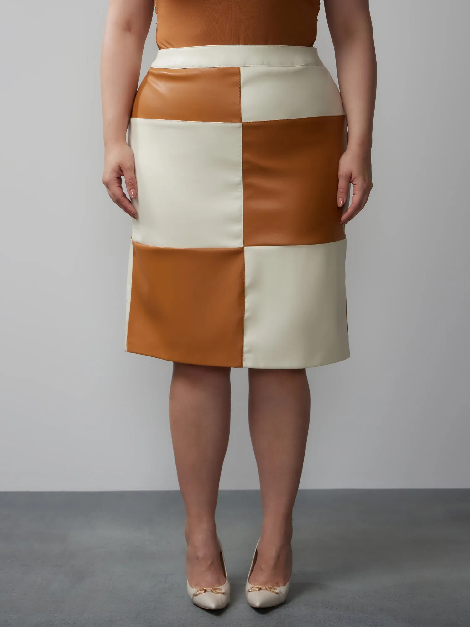 Plus Colorblock Vegan Leather Pencil Skirt