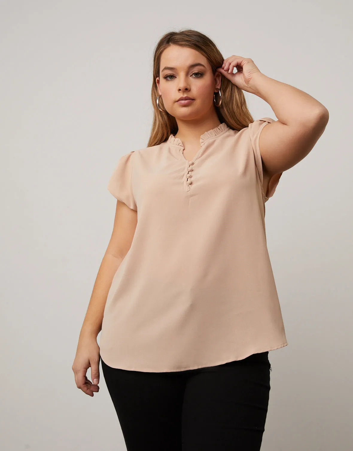 Plus Size Capped Sleeve Blouse