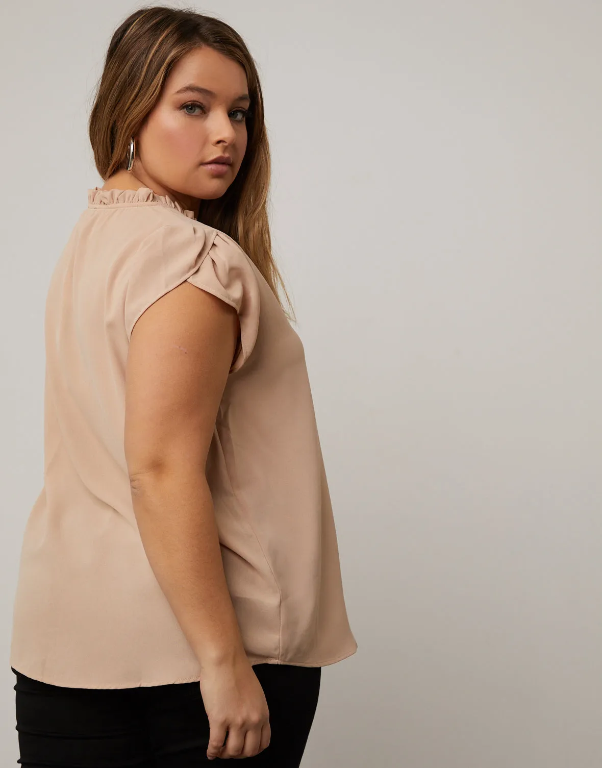 Plus Size Capped Sleeve Blouse