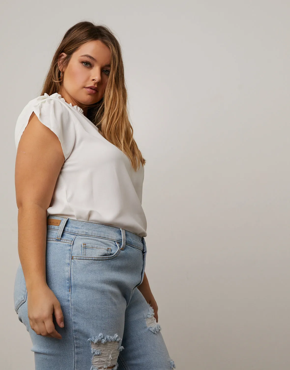 Plus Size Capped Sleeve Blouse