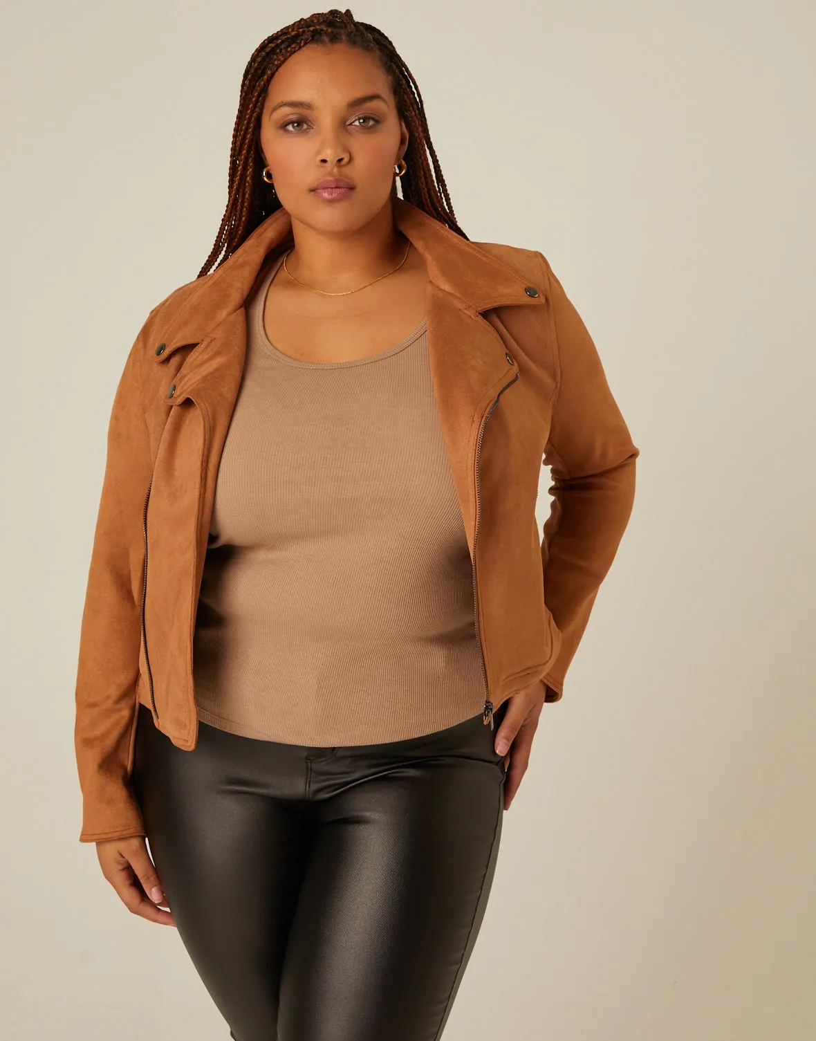 Plus Size Suede Moto Jacket