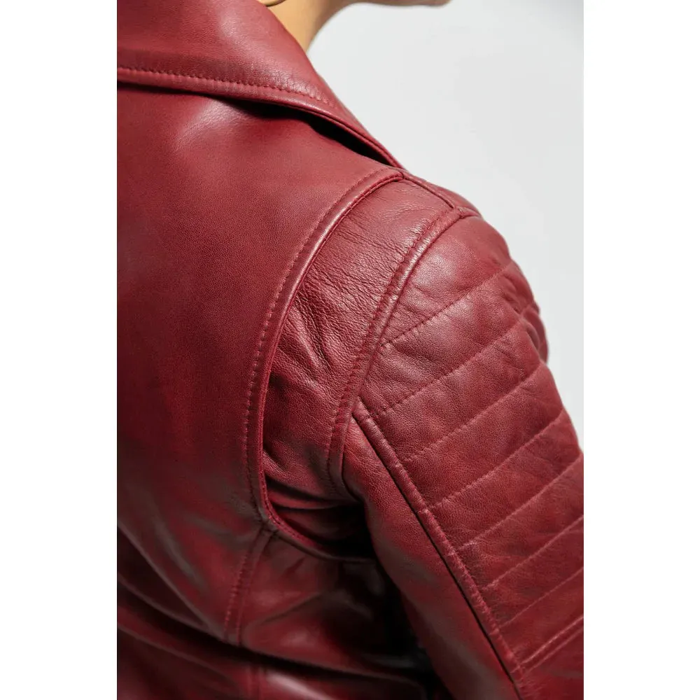 Princess Womens Moto Leather Jacket Oxblood