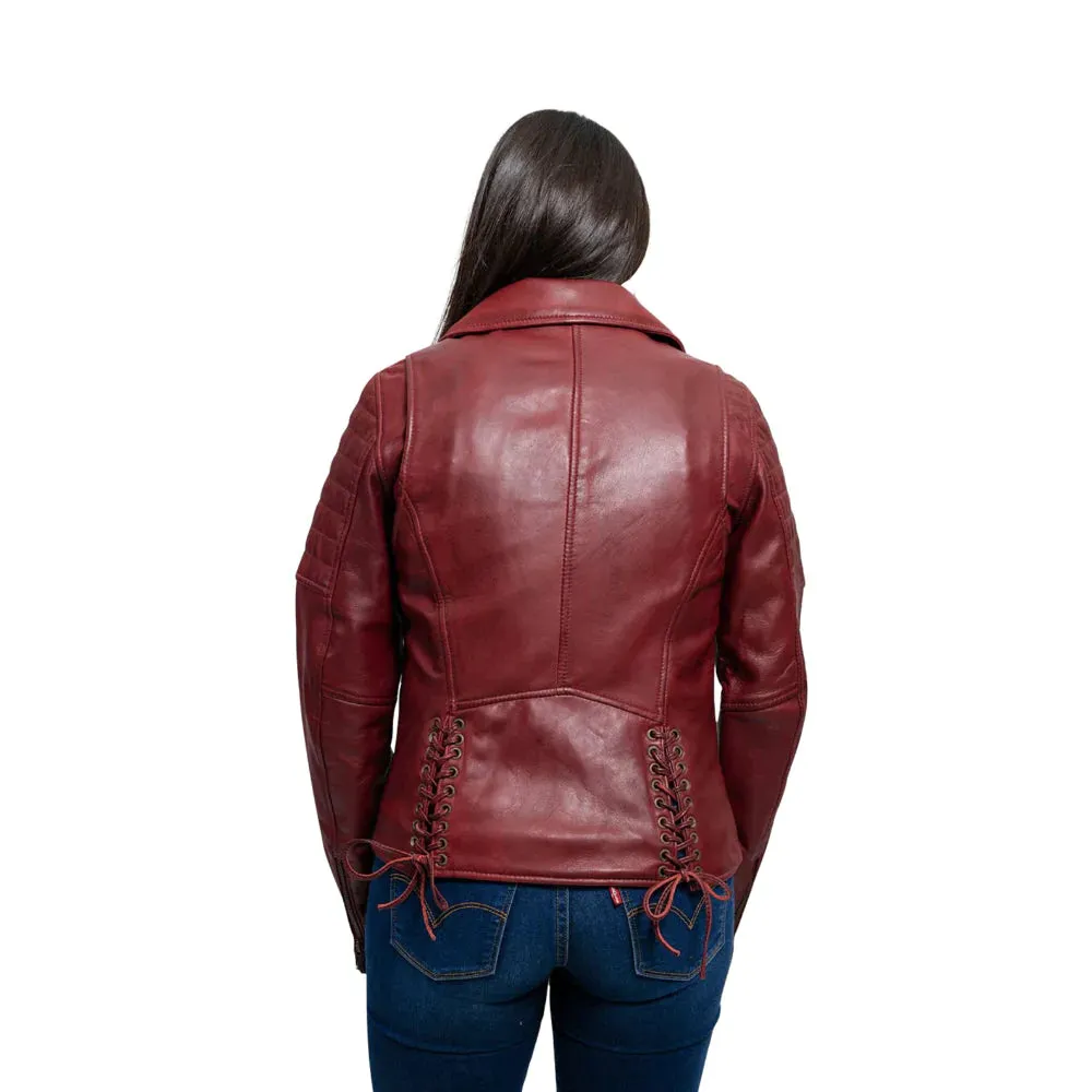 Princess Womens Moto Leather Jacket Oxblood